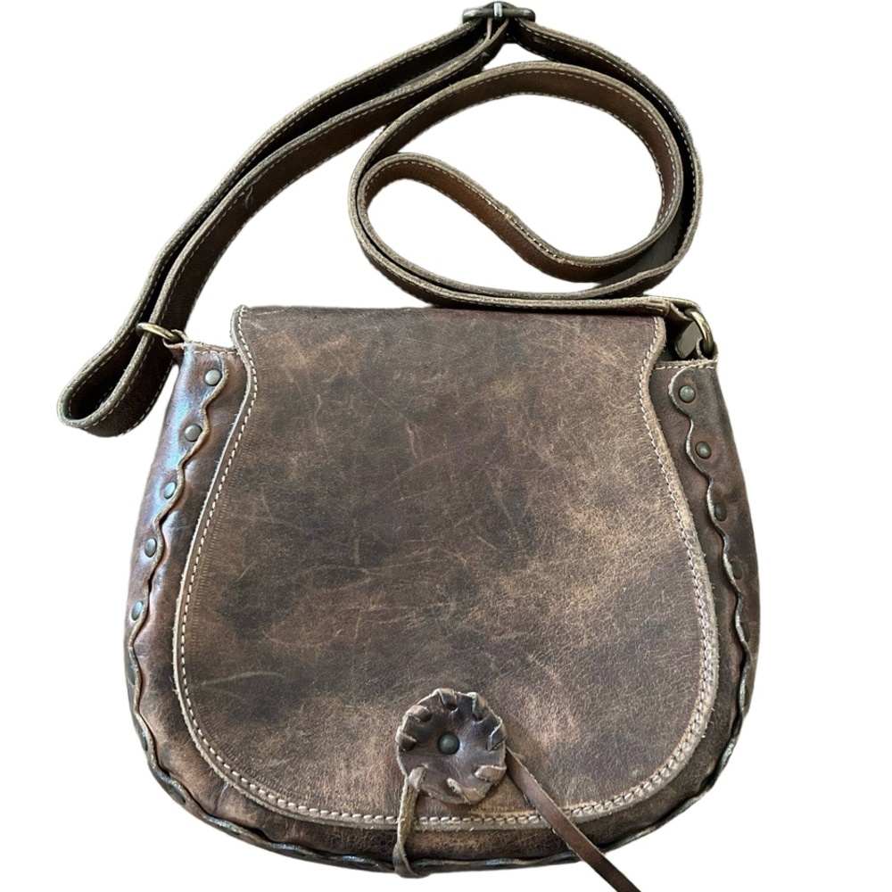 Bed Stu Laguna Crossbody Half Moon Bag Womens Medium Brown Studded Boho Chic - Picture 2 of 13